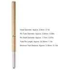 Top Shelf 100 Piece Round Spring Pogo Pin Set With Heat Resistant Brass Plunger And Durable Stainless Steel Coil showing detailed pin specifications.