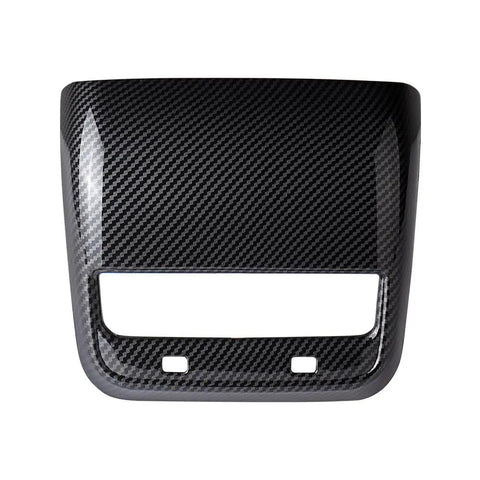 Sharp Matte Carbon Fiber Rear Air Vent Shields Plus Center Console Armrest Pads For Tesla Model Y And Model 3 No Sweat Snap On Abs Upgrade That Brings Clean Vibes Daily close-up view of armrest pad showcasing glossy carbon fiber finish.
