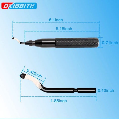 Deburring Tool With 11 HSS Swivel Blades For Metal 3D Prints And Resin, showing tool and blade dimensions with measurement lines.