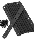 Heavy Duty Black Mending Plate And Straight Brackets Set For Wood And Furniture Repair with screws, rust resistant, smooth edges.