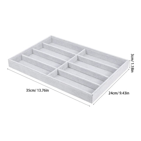 Stay Super Fresh With This Hella Soft Gray Velvet Jewelry Organizer Tray Featuring Eight Quick Grab Grids, Sleek Watch And Sunglasses Display Plate, Portable Drawer Storage - gray velvet jewelry tray with eight compartments.