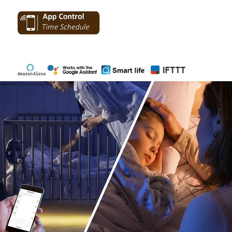 Under Cabinet Lighting Kit With Voice Control And App, LED Bar Lights, dimmable feature, illustrating smart home use with Alexa integration.