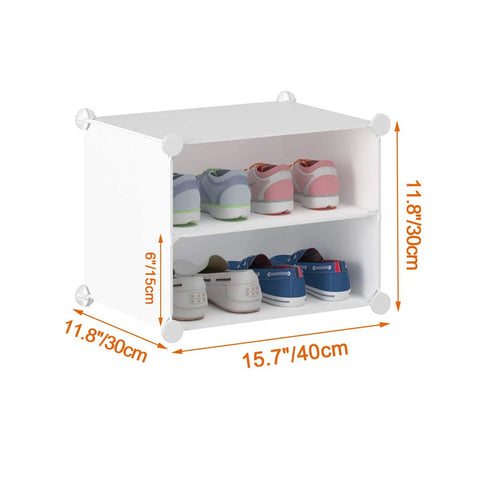 Front view of a 48 Pair Shoe Storage Cabinet With 3 By 8 Tier Space Saving Shoe Organizer, showing two shelves with shoes inside.