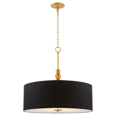 Adelade 23 Inch Modern 3 Light Drum Pendant Chandelier With Gray Fabric Shade And Glass Diffuser Adjustable Height