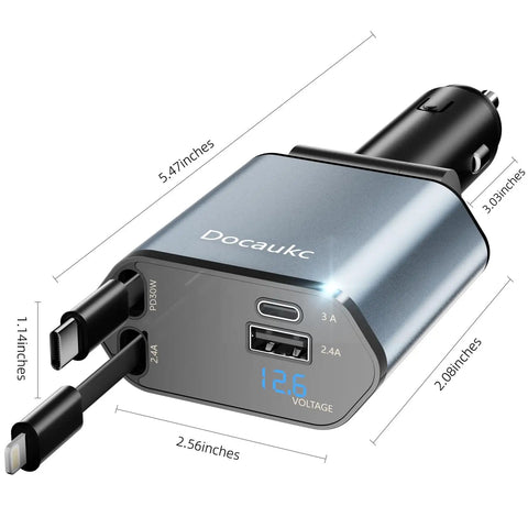Retractable 69W USB C 4 In 1 Fast Car Charger For iPhone 17 And 17 Pro Max Air 16 15 14 13 Galaxy Pixel With Hidden Cable
