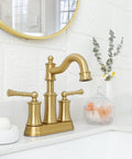 Roman Style Bathroom Sink Faucet With Deck Or Wall Mount Setup, Pop Up Drain And Overflow, Brushed Gold Finish, 2 Hole Deck Mount