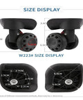 Heavy Duty Silent Luggage Replacement Wheels With 360 Degree Swivel Casters showing size display and dimensions for suitcase rollers.