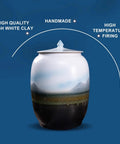 Large Ceramic Airtight Rice Container Keeps Staples Locked Tight And Grains Coffee Beans Flour And Candy Fresh As Day 50 Kilogram Kitchen pantry storage jar with a handmade design.