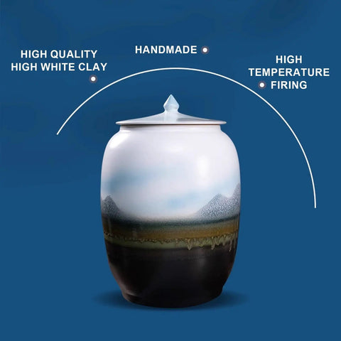 Large Ceramic Airtight Rice Container Keeps Staples Locked Tight And Grains Coffee Beans Flour And Candy Fresh As Day 50 Kilogram Kitchen pantry storage jar with a handmade design.