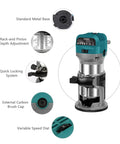 Powerful 6.5 Amp Wood Router Tool With 1.25 HP Compact Trim Router Variable Speed 10,000 To 32,000 RPM details and features