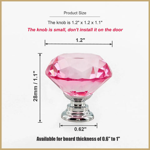 Six Pack Pink Crystal Cabinet Knobs 1.2 Inch Diamond Glass Drawer Pulls For Dresser Vanity Bathroom Decor With Screws Cute Girl Room Handles Chrome Base Elegant Diamond Style Hardware