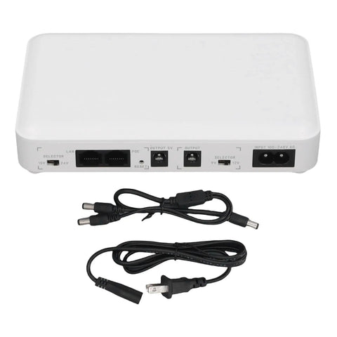 Mini Ups Battery Backup For WiFi Router And Modem 8000 Mah Uninterruptible Power Supply with ports and connectors.