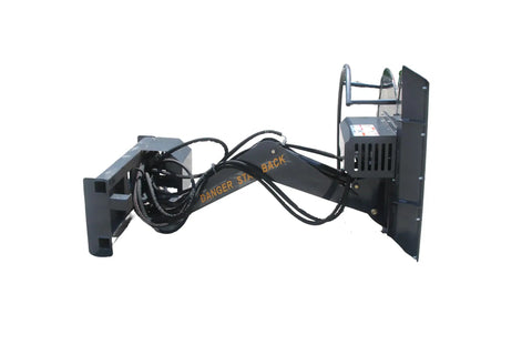 Beefy Skid Steer Tree Pruner Attachment With 42 Inch Brush Cutter for Lawn Mower, heavy duty design, featuring hoses and AR400 blades.