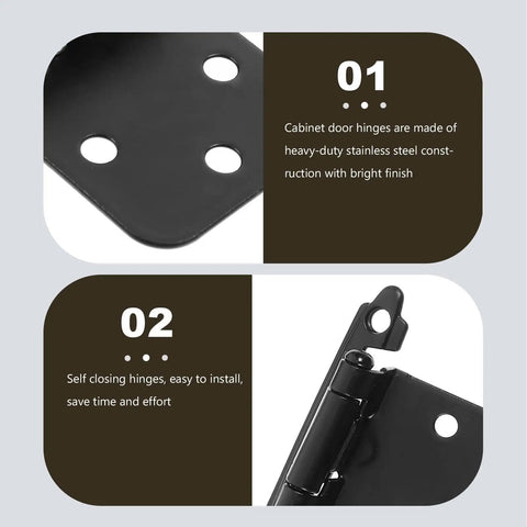 Close-up of Black Spring Hinges For Cabinet Doors With Dampers Smooth Closing Self Closing Hardware 1.4mm Thick showing details
