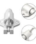 Self Closing Aluminum Alloy Door Latch Spring Bounce Gate Safety Lock shown from the front with detailed close-ups.