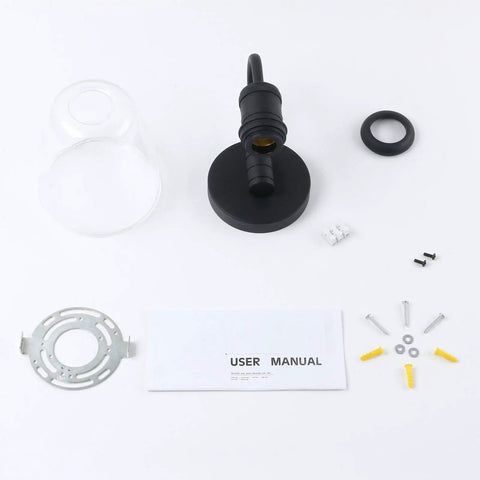 Components of Dope Retro Black Gooseneck Wall Sconce 1 Light Industrial Aluminum Fixture With Clear Glass Shade E26 Bulb Compatible