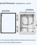 Dimension details of ABS Junction Box Enclosure With Hinged Clear Cover And Stainless Steel Latch IP67 Waterproof Rugged Outdoor Electrical Project Box