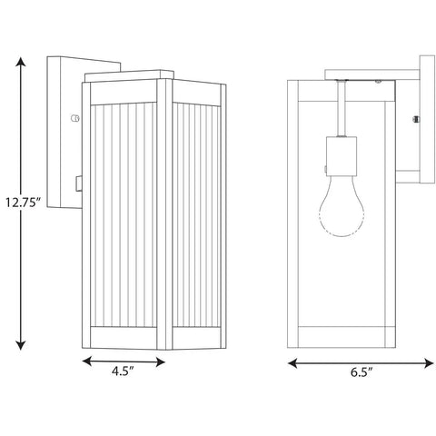 Felton Collection 1 Light Clear Ribbed Glass Craftsman Outdoor Small Wall Lantern Matte Black Finish dimensions illustration