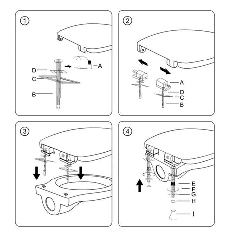 Installation guide for Built Tough Matte Black Resin Toilet Seat With Super Quiet Slow Close Hinges with assembly steps.