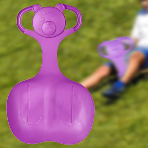 All Terrain Snow Sled Flexible Sledding Board for Snow Grass Sand Cold Resistant PP Material, purple teddy bear design.