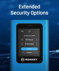 Vault Privacy 80 External SSD With FIPS 197 Encryption And XTS AES 256 Bit Encryption Plus Touch Screen PIN showing auto-lock options