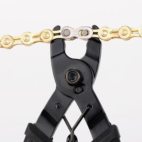 Go To Bicycle Chain Link Pliers Master Link Tool for quick removal and repair, black tool gripping a chain link
