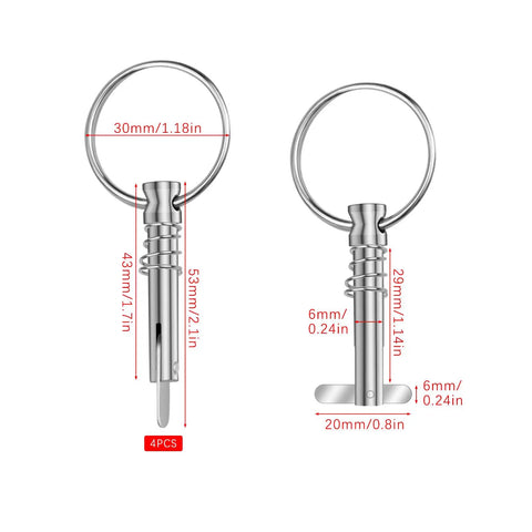 Six Pack Bimini Top Quick Release Pins One Quarter Inch Diameter For Boat Canopy Hardware, Marine Grade 316 Stainless Steel With Pull Ring
