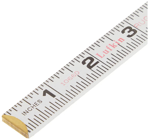 5/8 Inch By 6 Foot Red End Engineer's Scale Wood Rule With Brass Plated Joints And Caps, Red Foot Figures, showing inches 1 to 3
