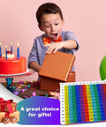 Colorful Rainbow Multiplication Table Card Set With 12x12 Chart Flash Cards in gift box with boy opening present
