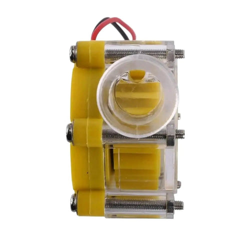 Front view of Mini Hydroelectric Water Flow Generator Kit 12V Regulated Micro Type Three Piece Set for small water flow and faucet power.