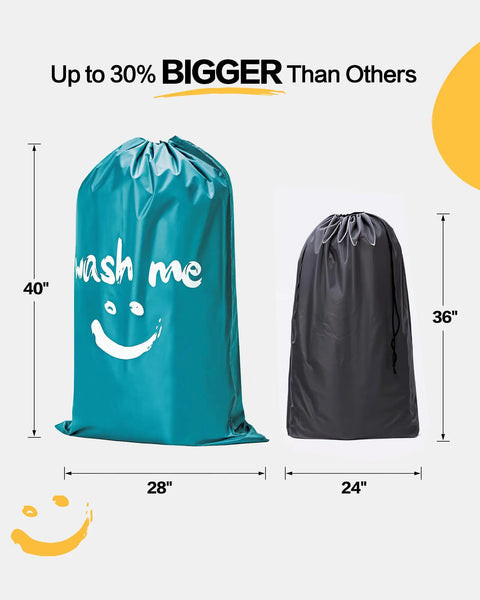 Extra Large 2 Pack Laundry Bags 28 By 40 Inches Heavy Duty Drawstring Laundry Organizers For Dorm Travel Camp Laundromat Holds Three To Four Loads Tear Resistant Nylon Gray And Sky Blue