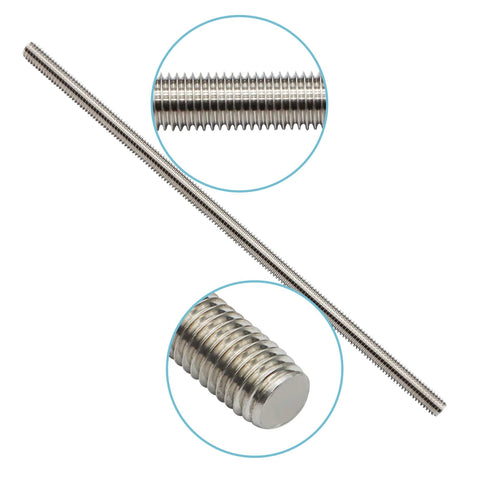Four 12-inch, 1/2-13 fully threaded stainless steel rods, 304 stainless.