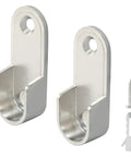 Two Pack Oval Closet Rod End Supports Flanges In Zinc Alloy Nickel Plated Finish, Rust Resistant Pole Brackets For 15mm x 30mm Oval Rods, Includes 4mm x 20mm Screws And Wall Anchors For Easy Install. Pair with screw and wall anchor