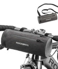 Front Frame Bike Handlebar Bag Waterproof Storage Bag With Large Capacity For Road Bike And MTB Mountain Bike Commuter Go To Gear Bag Featuring Sealed Zipper And PP Plate Support For Rides And Daily Adventures mounted on handlebars with detachable strap.