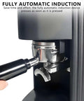 Game Changing 58Mm Automatic Espresso Tamper Machine With Touch Screen Dial And Adjustable Pressure For Hassle Free Coffee Puck Compaction In Tough Stainless Steel, showing user pressing lever.