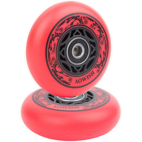 76mm 90A Ripsurf Wheels Set For RipStik DLX Caster Board With ABEC9 Bearings, red durable wheels for smooth rides, set of 2.