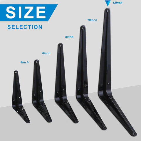 Size options for 10 Pack Heavy Duty 12 Inch Shelf Brackets Set for Wall Mounting L Shaped Metal Brackets for Floating Shelves