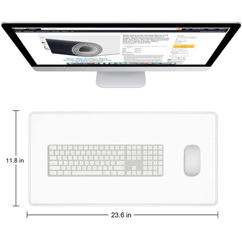 Extended Gaming Mouse Pad XL With Stitched Edges Waterproof Non Slip Desk Mat For Large Keyboard And Laptop Setup 23.6 x 11.8 Inches White