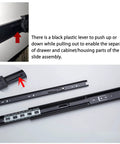 Close-up of Heavy Duty Full Extension Drawer Slide With 300 600 1000mm Rails showing black plastic lever for easy installation