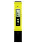Yellow digital pH meter with 3-in-1 TDS tester for home water quality; LCD display showing 0.00 pH, handheld unit for daily water checks.