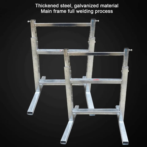 Heavy Duty Adjustable Height Roller Stands Rock Solid Conveyor Support Legs For Table Saws And Woodworking Shops with galvanized steel frame.