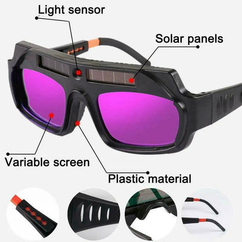 Auto Darkening Welding Goggles Mask Solar Powered Safety Glasses With PC Lens UV Protection Anti Fog Eye Shield features