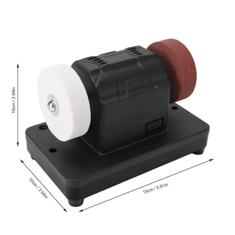 Luocute Mini Bench Grinder With Dual Polish Wheels And Variable 2000-6000 RPM Speed Control for sharpening tools, 15cm long.