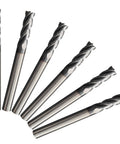 Six Piece Carbide Square End Mill Set In Three Sixteenth Inch Size Four Flute TiAlN Coated CNC Milling Bits For Steel