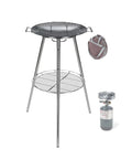 Skottle Grill Cooking System Kit 18 Inch Carbon Steel Pan With Adjustable Legs shown with carry bag and propane stove