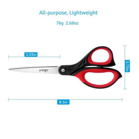 3 Pack 8.5 Inch All Purpose Scissors For Fabric And Paper, Ultra Sharp Stainless Steel Cutters, Durable, Rust Resistant, Everyday Crafting, Office And School Use, 8.5-inch black and red handle scissors
