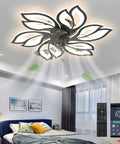 25.6 Inch Bladeless Ceiling Fan With Remote And Light, low profile flush mount lit LED fan lamp in bedroom setting