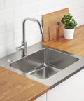 Long Three Point Five Inch Sink Top Push Button Garbage Disposal Switch Cordless Air On Off Kit Stainless Steel Polished Finish installed.