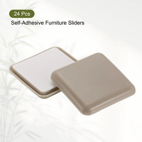 Heavy Duty Self Adhesive Furniture Sliders Table And Chair Leg Protectors, 2 inch gray square caps, 24 pcs set, non-scratch design.