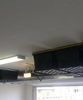 Overhead Garage Storage System With One Or Two Six Tote Sets Using Greenmade 27 Gallon Totes Sold By Costco Patent Protected Design